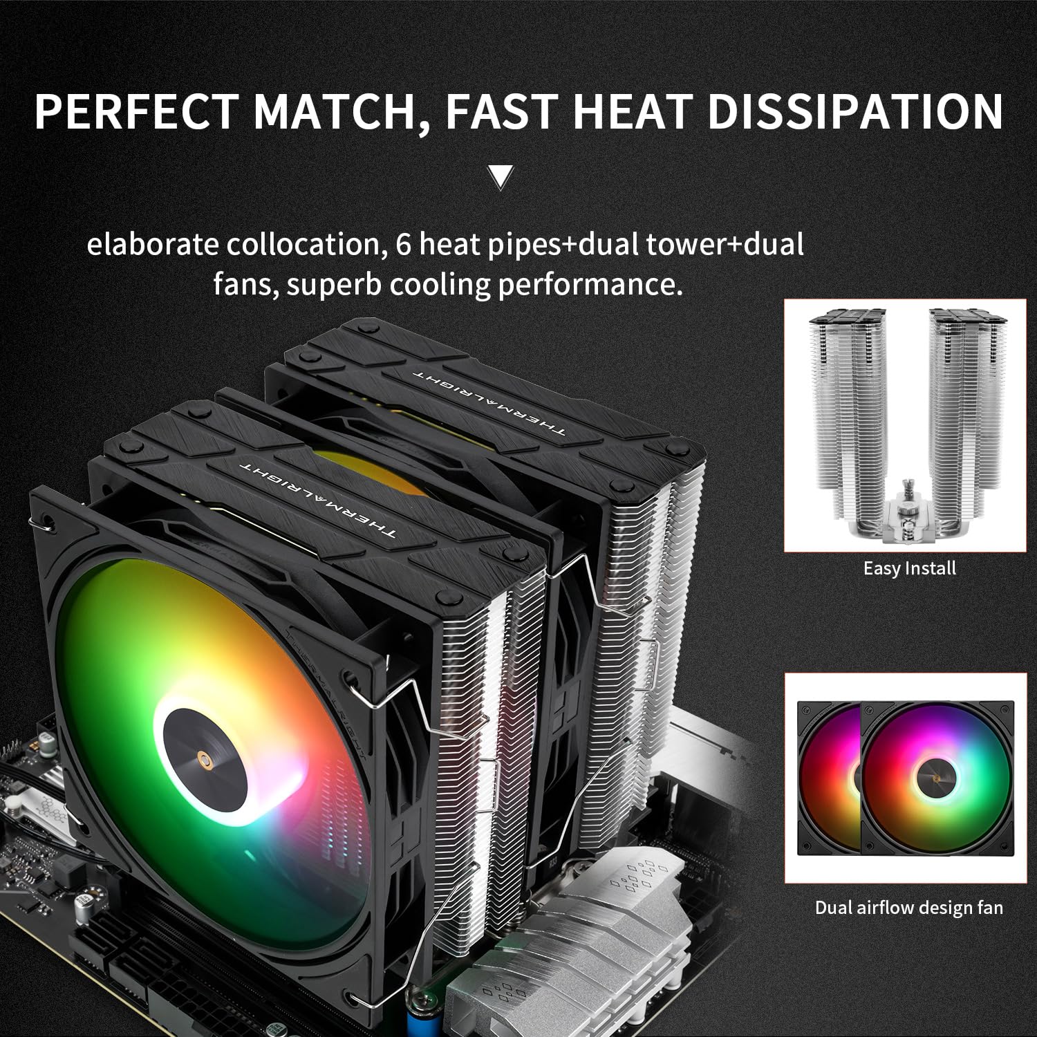 TR - Peerless Assassin 120 ARGB Black V3 CPU Cooling, Desktop Heatsink Cooler, Dual TL-P12-S CPU Ventole con 2000RPM, 6 Heat Pipes CPU Cooling, per AM4 AM5, Intel LGA1851/1700/1150/2011