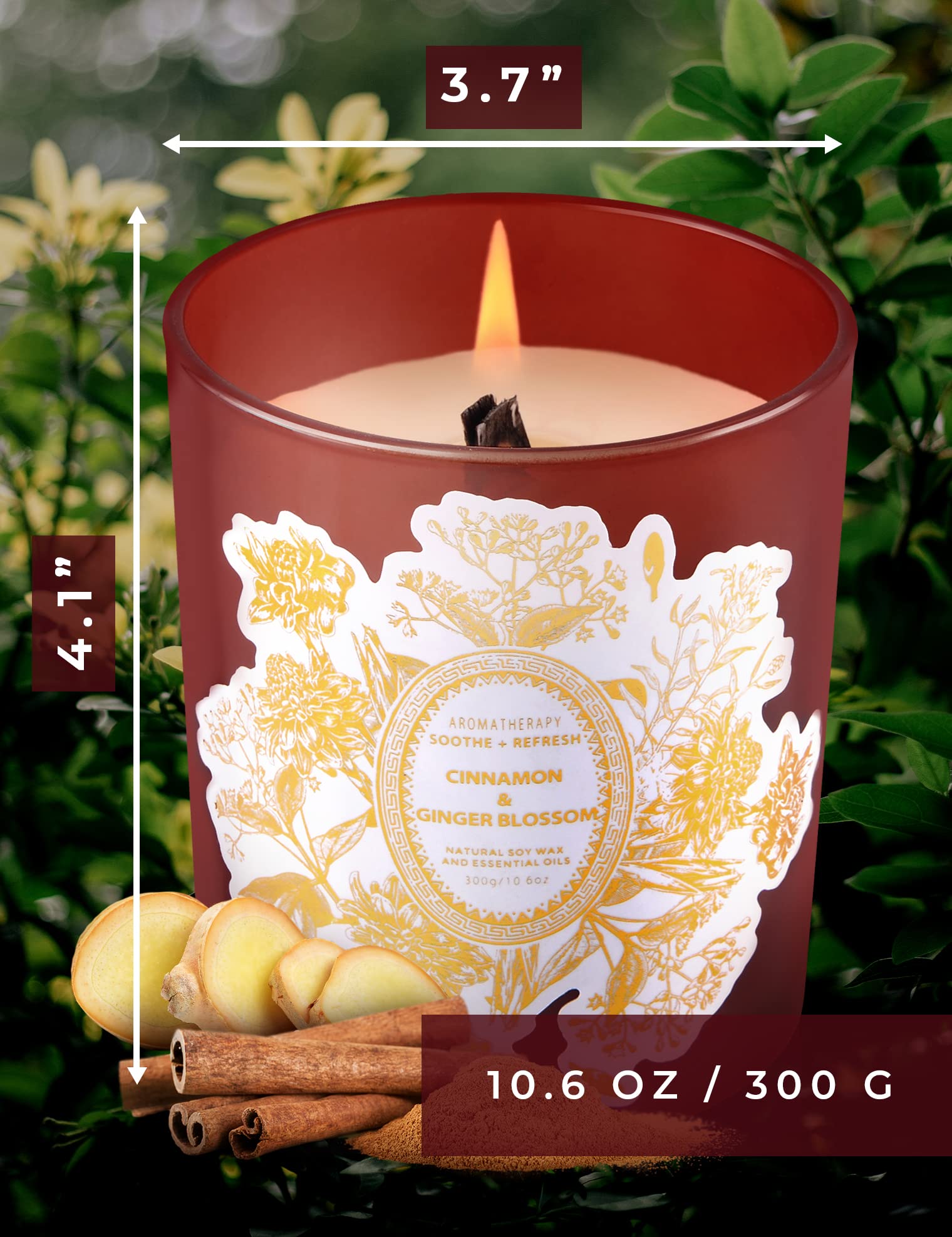 Candela alla cannella e fiori di zenzero, candele primaverili per la casa, candele di soia naturali bruciate pulite, grandi candele in legno altamente profumate, per aromaterapia, antistress, regalo
