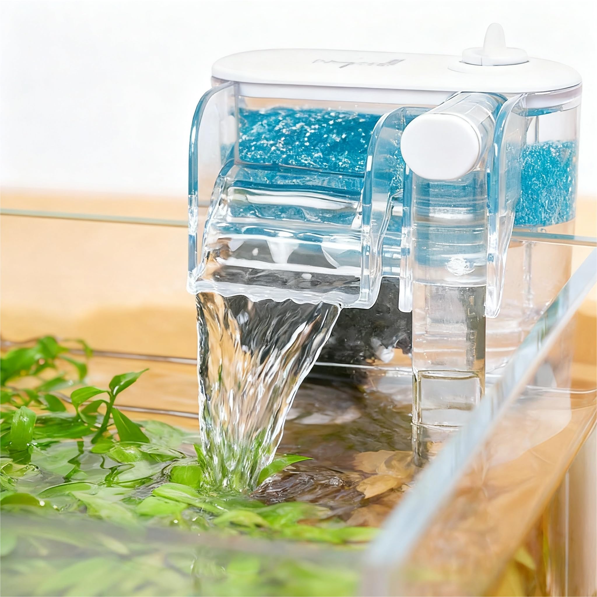 Mini filtro de cascada, filtro de acuario de 3 etapas con flujo ajustable, ultra silencioso, filtro de alimentación sumergible de 2,5 W con protector antisucción para peceras de 12 a 35 cm