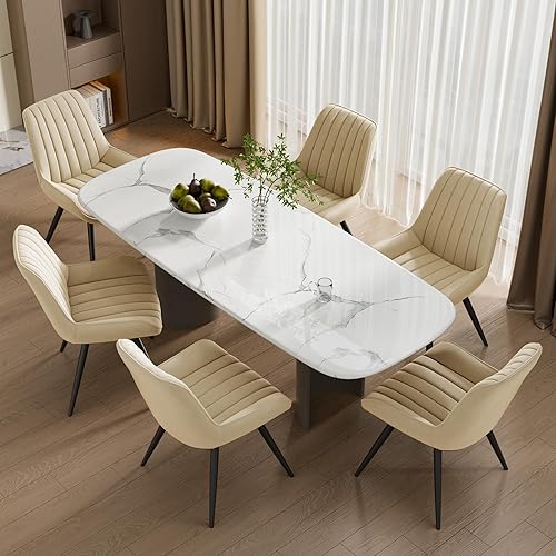 Miniatura 15 de Juego de 6 sillas de comedor Daluvenix, sillas de cocina de mediados de siglo modernas con cojín suave, sillas tapizadas cómodas de tela para Blanco