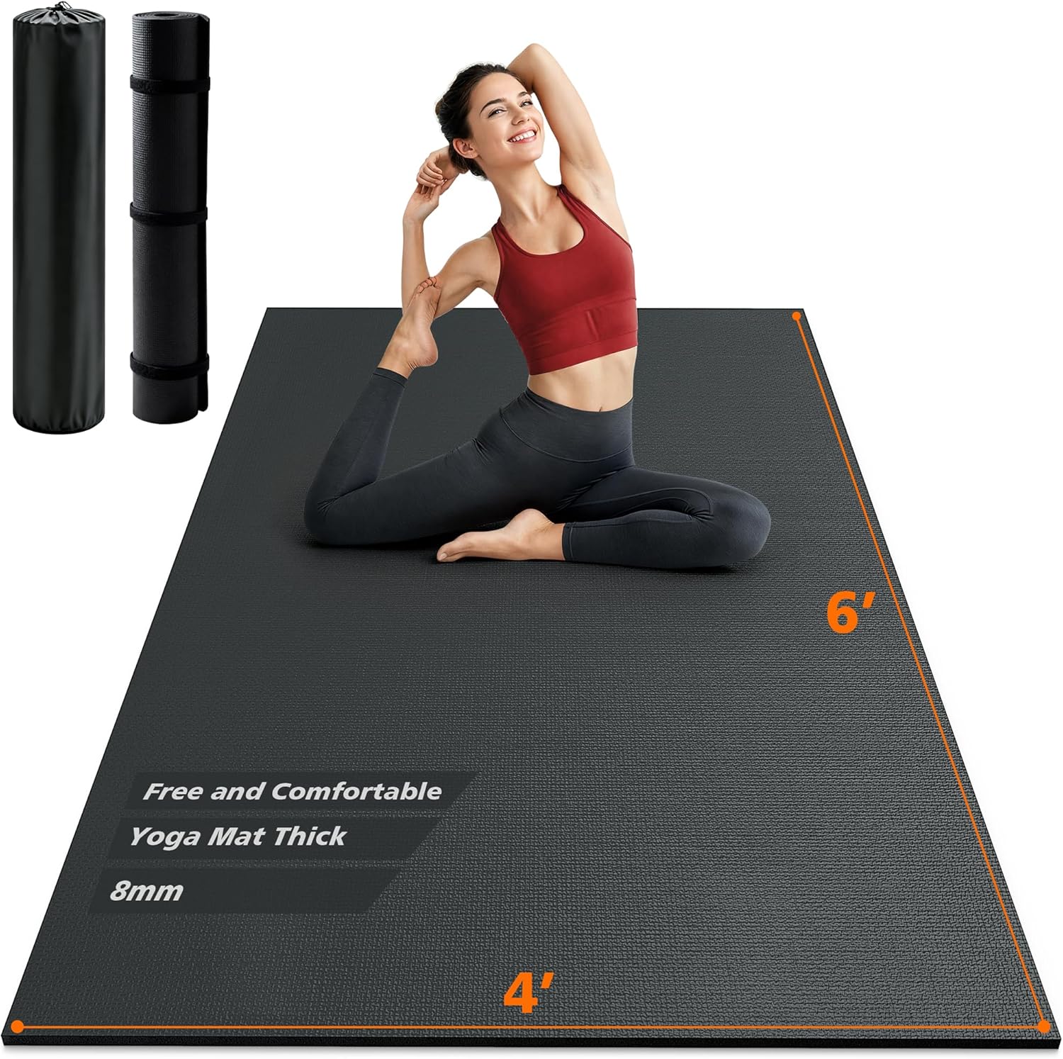 Rendpas Large Exercise Mat for Home Gym, 6'x4'/7'x5'/10'x6' (8mm) Extra Thick Workout Mat, High-Density PVC, Non-Slip, Shock Absorption for Cardio, Weights & Jump Rope