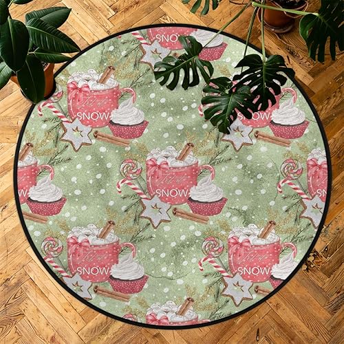 Miniatura 7 de Christmas Candy Cup Cake 06 Round Area Rug 3ft Machine Washable Circular Rugs for Dining Room Table Bedroom Playroom Throw Rugs for Dog Living Room