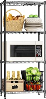 4 Tier Metal Shelf Rack, 24" Black Wire Shelving Unit for Kitchen Storage