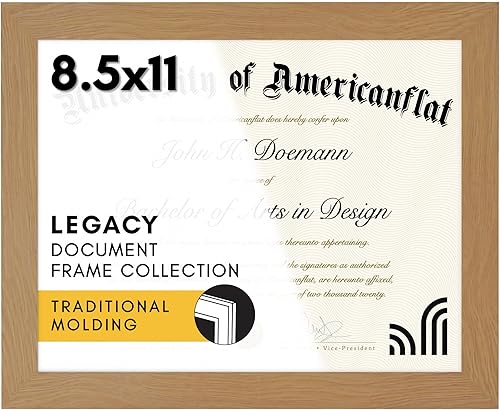 Americanflat - Marco de diploma de 8.5 x 11 pulgadas color roble, con vidrio inastillable, formatos horizontal y vertical para pared y mesa