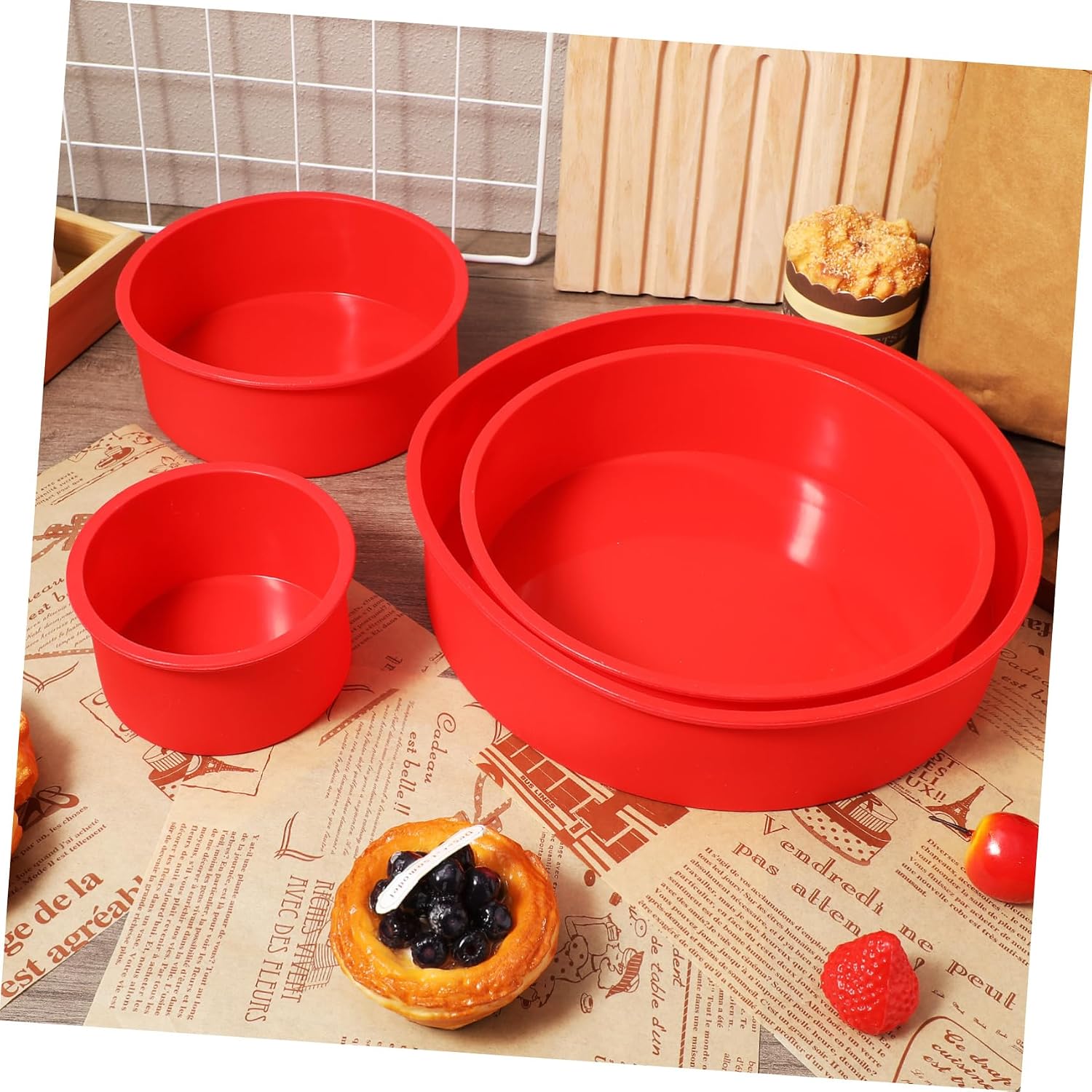 BESTYASH 4pcs Round Cake Pans Non-stick Silicone Baking Molds Multi-sized Cake Pans for Baking Cupcake Molds