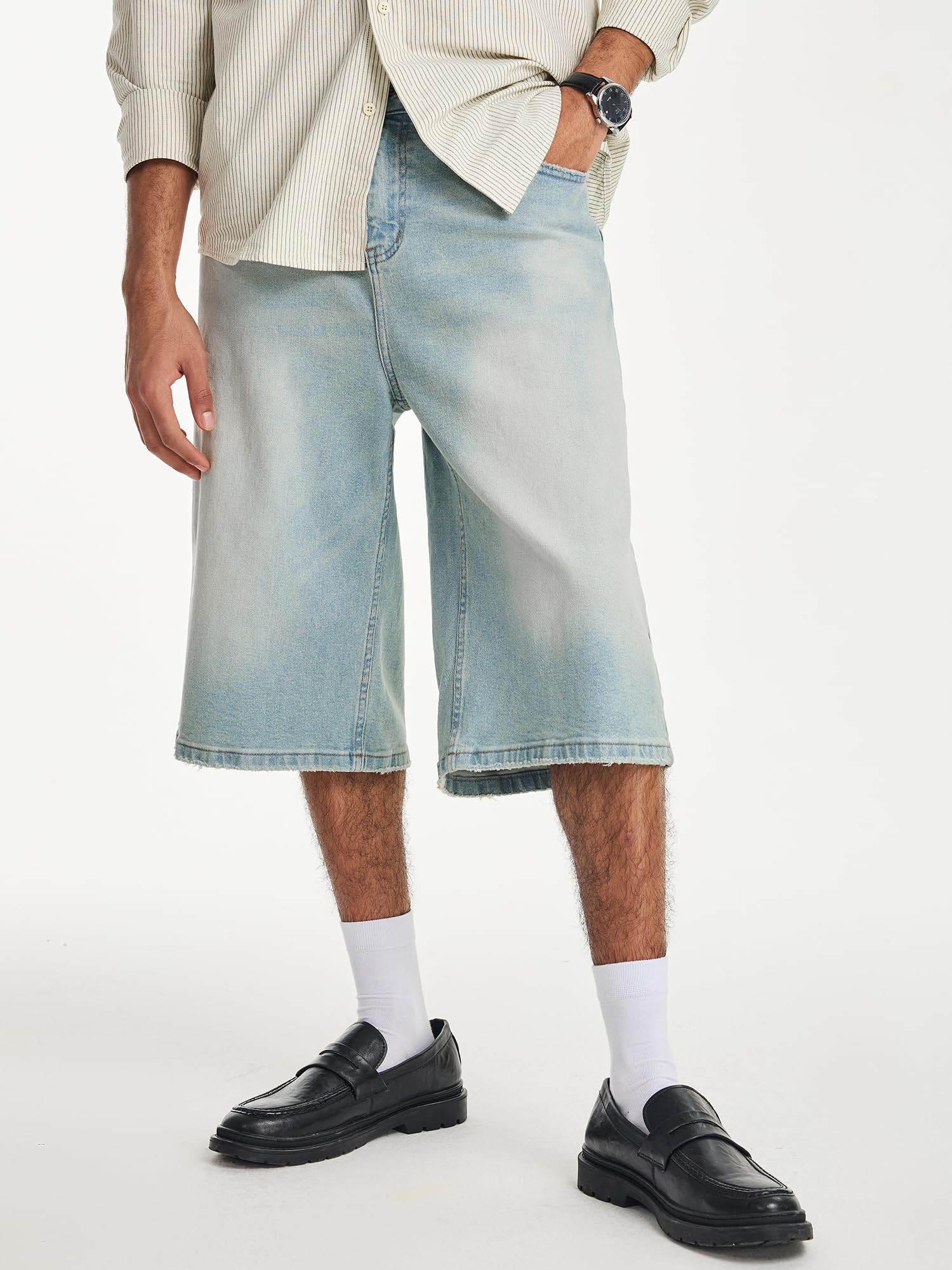 JMIERR Jeans Shorts Herren 3/4 Baggy Kurze Hosen Sommer Casual Weite Bermuda Kurze Jeans Herren Stretch Y2K Streetwear Denim Shorts Loose Fit Freizeithosen