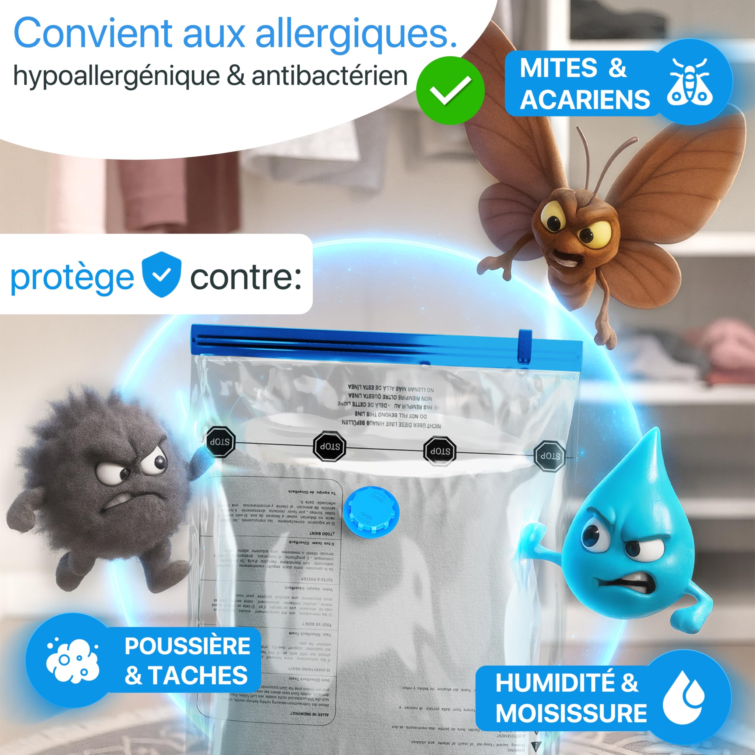 SilverRack Ensemble de Sacs de Rangement sous Vide [6 Pièces] en 2 Tailles (3x 60x80 cm / 3x 80x100 cm) - Sacs de Rangement sous Vide pour Vêtements et Couettes - pour Vêtements