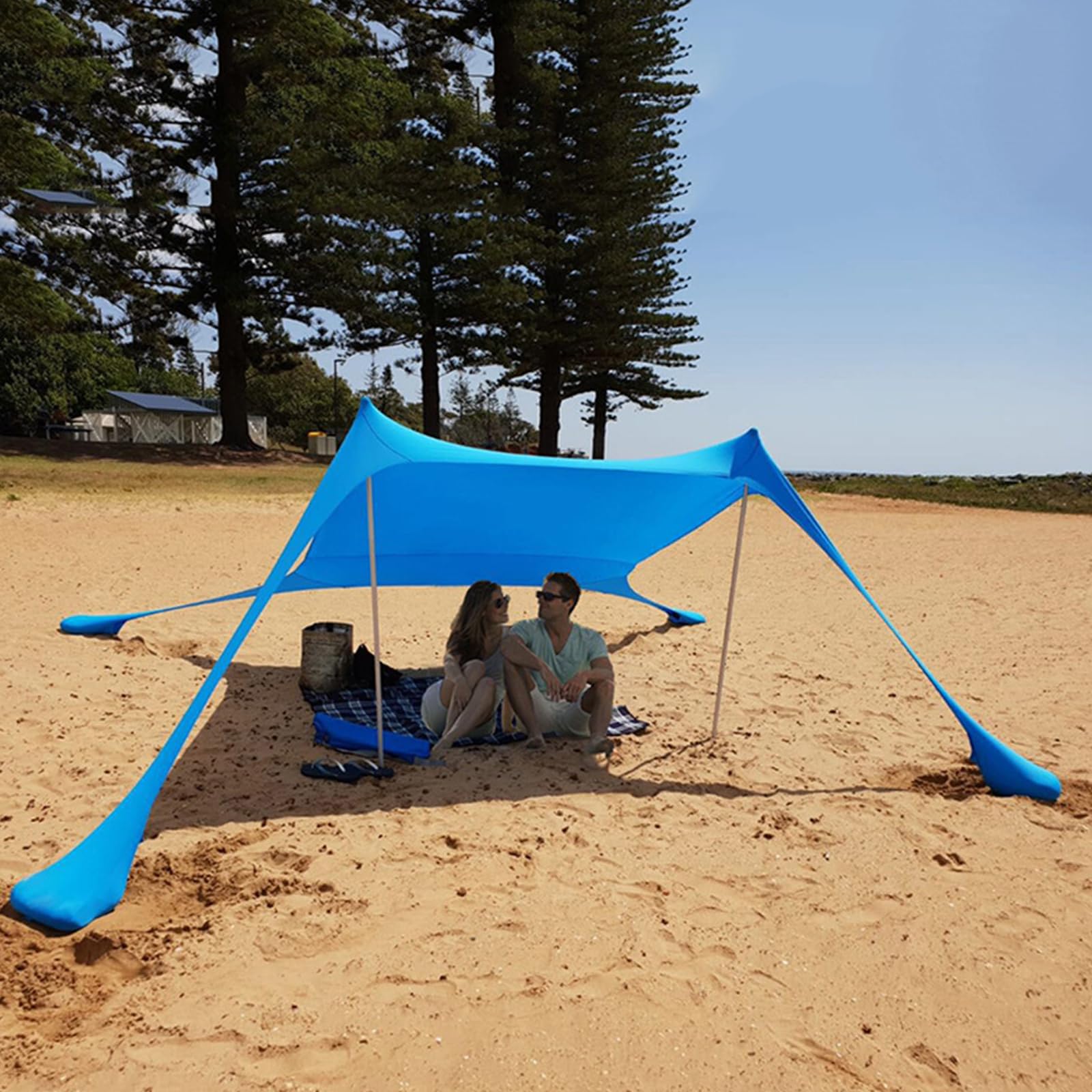 Set tenda parasole per uso in spiaggia, 300 x 300 x 200 cm, colore: blu