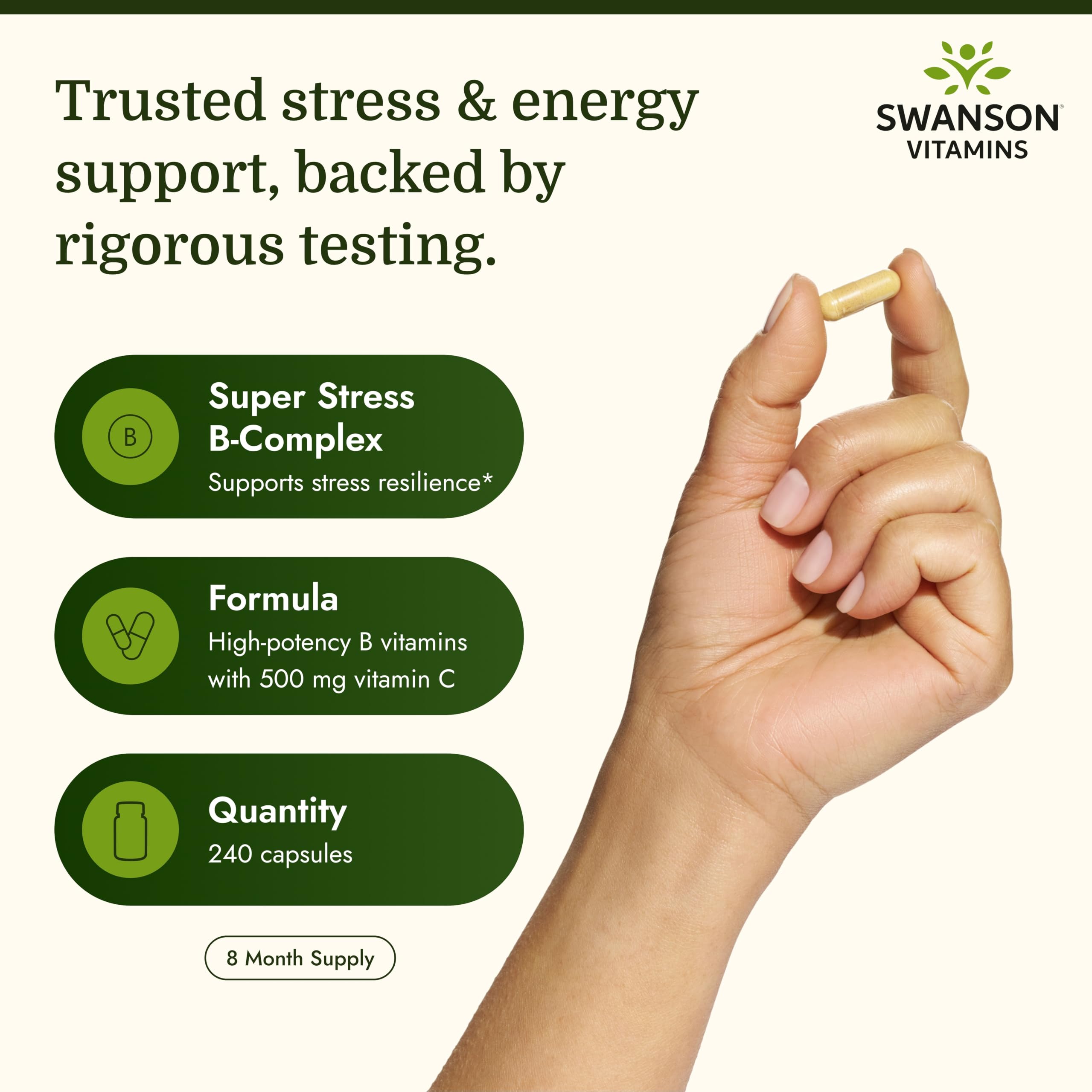 Swanson Super Stress B-Complex Energy and Wellness Supplement, 240 Capsules — Amazon image 3