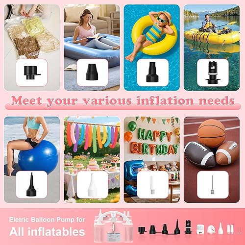 Miniatura 5 de Bomba de globo eléctrica 4 en 1, bomba de aire eléctrica portátil, soplador de globos de doble boquilla de llenado rápido de 110 V CA, deflador para