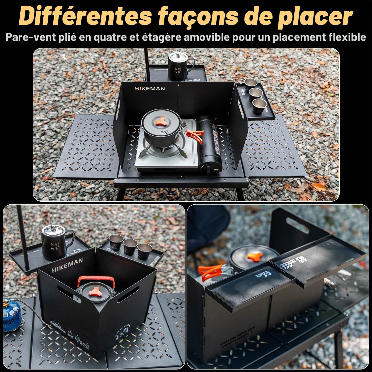 HIKEMAN Pare-brise pour réchaud de camping – Pare-brise d'extérieur pliable pour cuisinière à gaz, portable, coupe-vent de camping avec un sac de rangement pour camping, randonnée, pique-nique