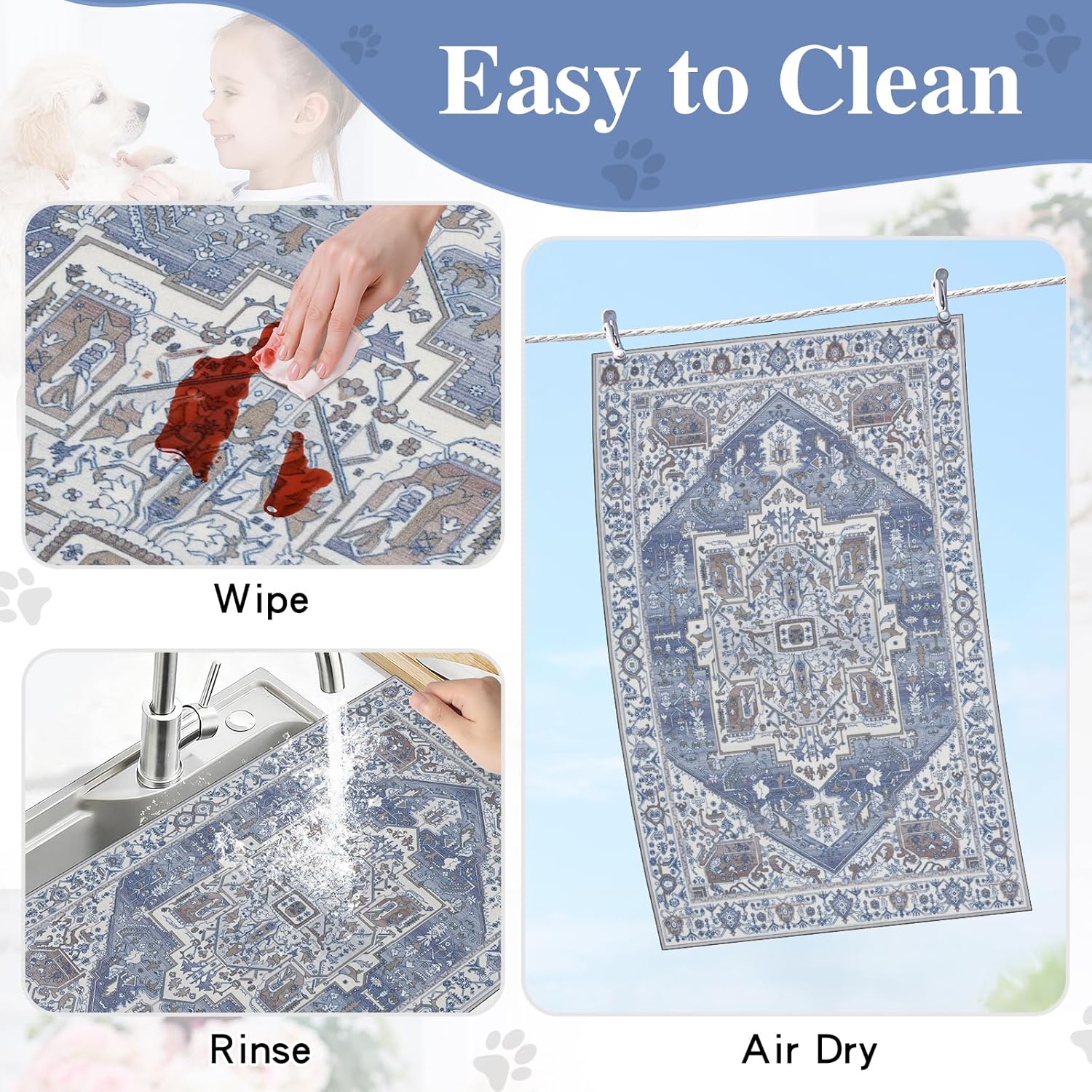 famibay Dog Food Mat, Absorbent Cat Dog Mats for Food and Water, No Stains Quick Dry Pet Cat Bowl Mats with Non Slip Backing, Boho Pet Feeding Mat for Floor Waterproof 16"x24"