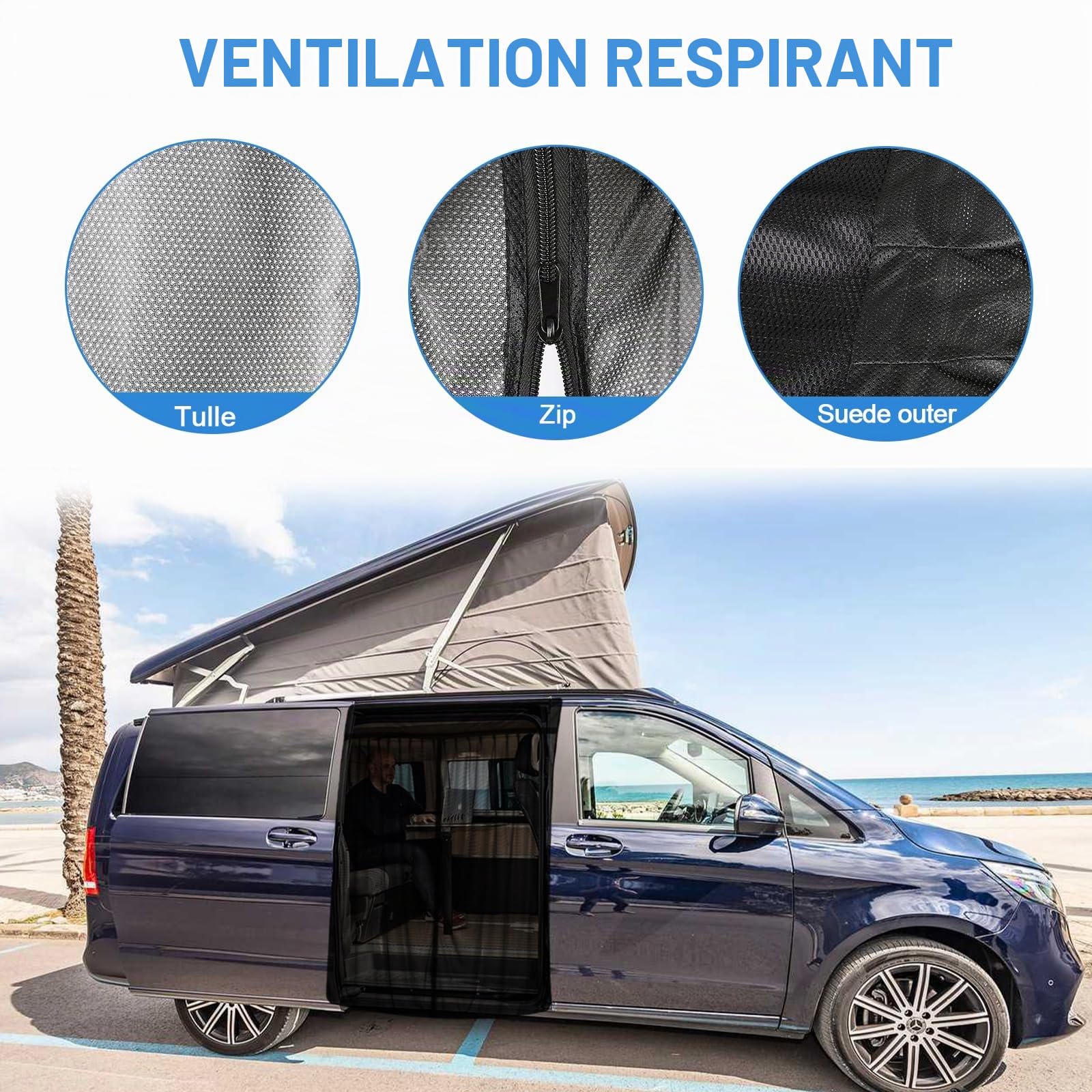 Moustiquaire pour Porte Latérale de Voiture Remplacement pour Mercedes-Benz Viano/Vito/V-CLAS/Marco Polo, Moustiquaire Magnétique Monocouche, Insectes Respirants pour Camping Plein Air