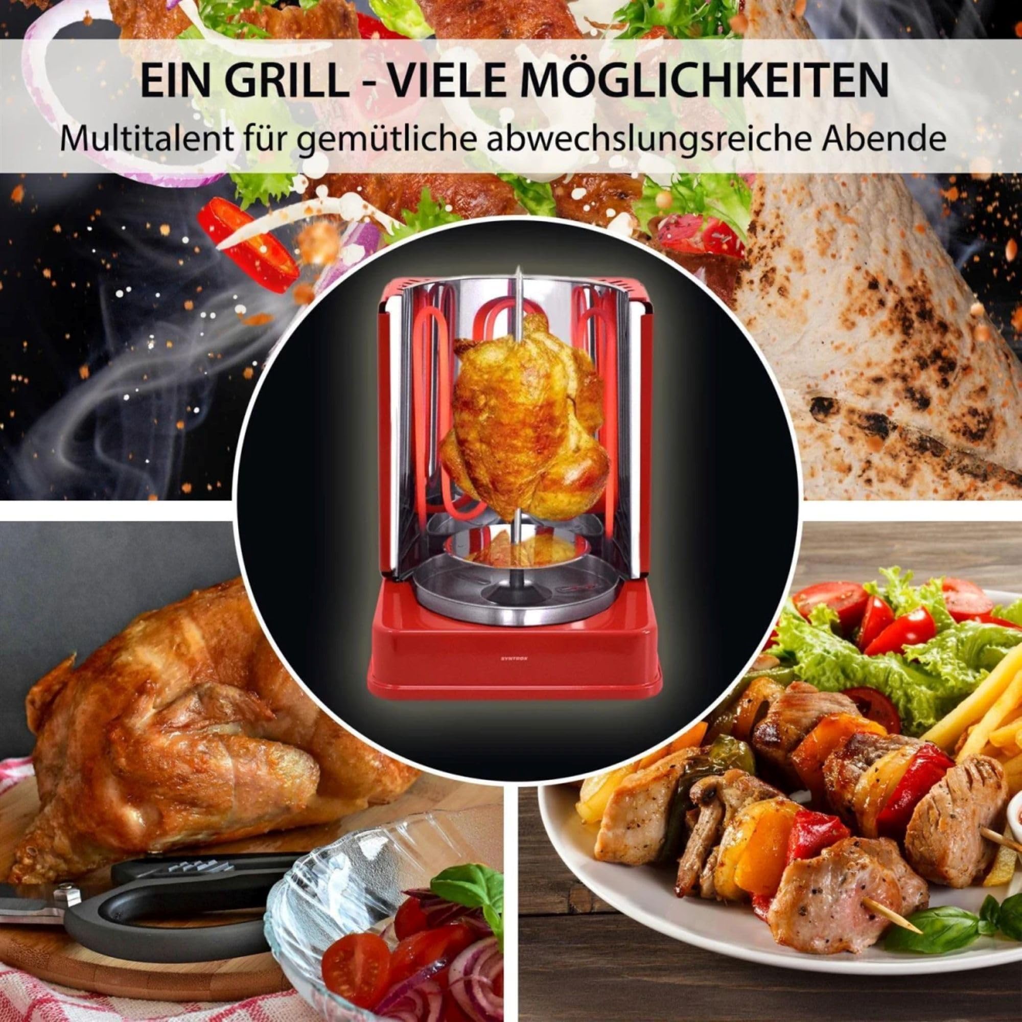 Syntrox Dönergrill Elektrisch 1400W - Drehgrill mit 6 Spießen für Döner Kebab Hähnchen - Komplettset mit Zubehör für Zuhause