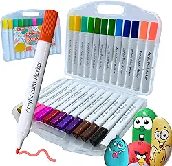Conjunto de Marcadores de Tinta Acrílica Tringular, Canetinhas Acrílica para Artesanato, Caneta Acrilica Para Pintura em Pedras, Madeira, Tela, Vidro e Cerâmica Para Crianças e Adultos (24 cores)
