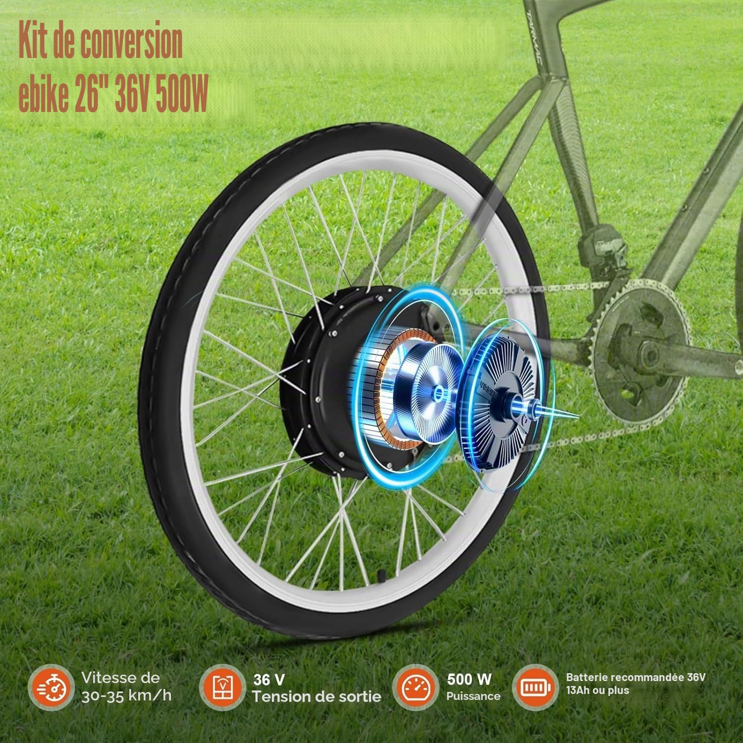 36V 800W moteur sans balais sans dents 26 pouces Kit de conversion pour vélo électrique 140kg capacité de charge cinq vitesses régulateur de vitesse moteur de roue arrière avec affichage LCD