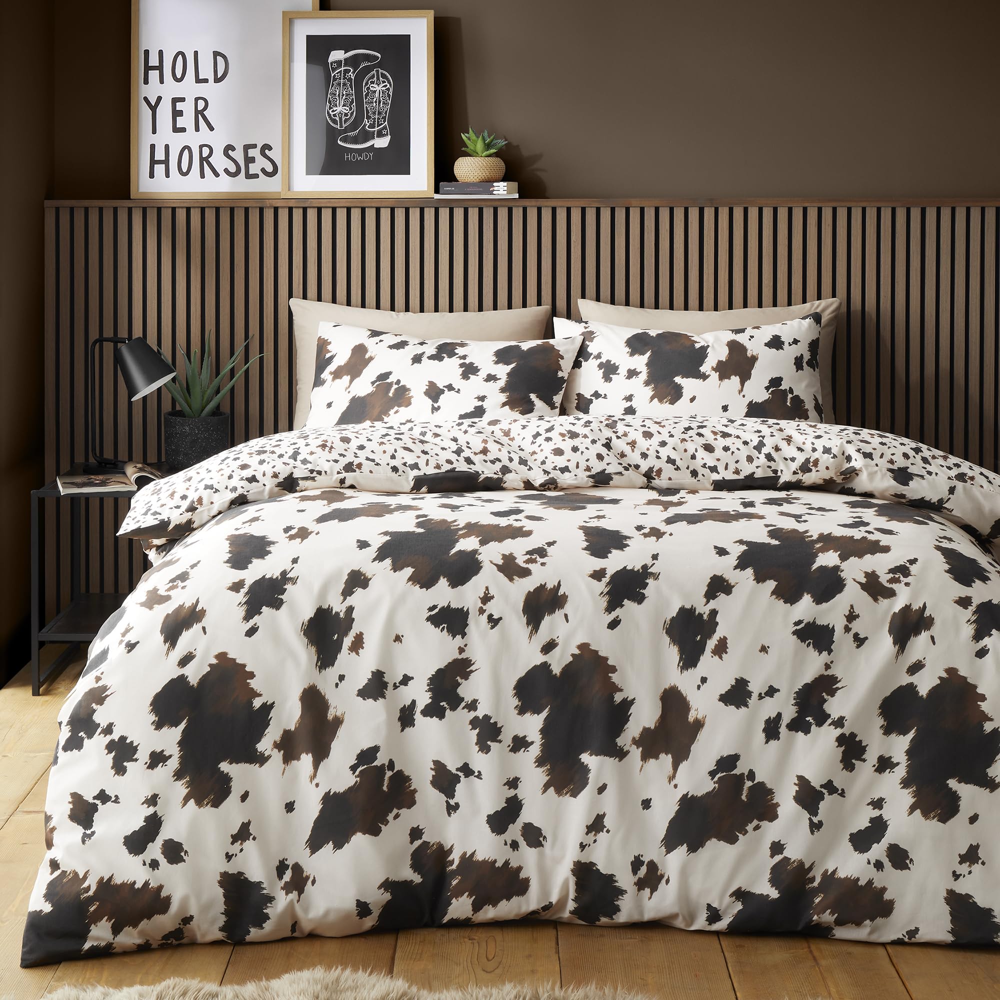 Fusion Cow Print Duvet Cover Set Single 140 x 200cm – Black and White Polycotton Easy Care Bedding with Playful Cow Print, Includes 1 Pillowcase