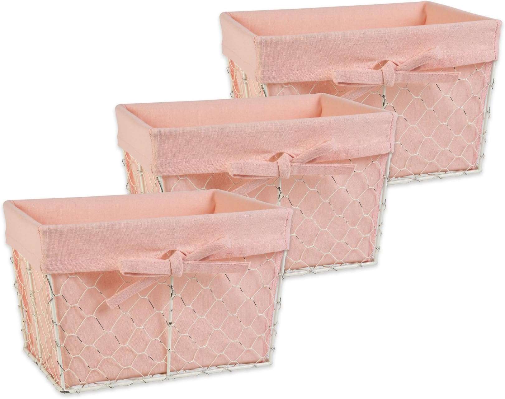 DII Farmhouse Chicken Wire Storage Baskets with Liner, Small, Antique Blush, 9x7x6", 3 Piece