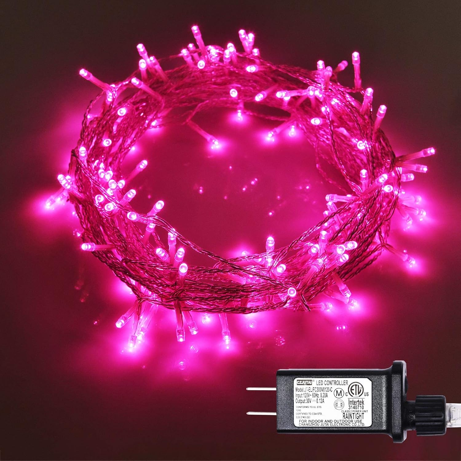 42ft 100 LED Outdoor Indoor Pink String Lights, Safety Plug in 8 Modes Valentines Day Decor Lights, Pink Fairy Twinkle Lights for Bedroom, Wedding, Party, Room Decor