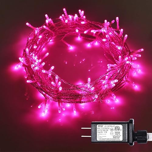 ILLUMINEW Guirnalda de 100 luces LED rosas para exteriores, impermeables, para decoración del día de San Valentín, 108 pies, color rosa para