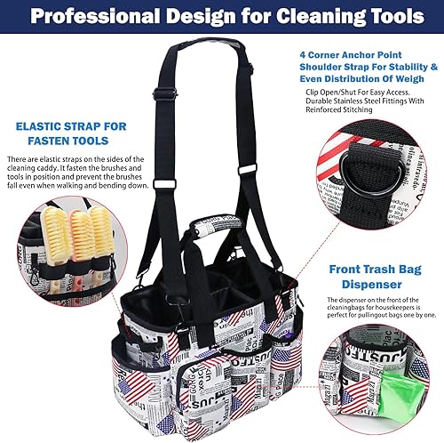 Miniatura 3 de Bolsa de limpieza portátil, bolsa de suministros de limpieza para suministros de limpieza, organizador de limpieza con correas ajustables para