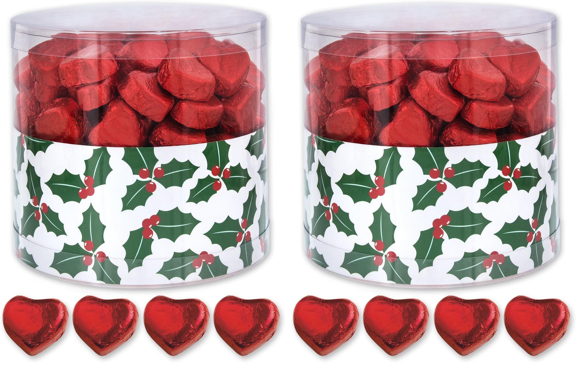 Günthart 150 Stück Rote Schokoladen Herzen mit Nougatfüllung | Nougatcreme Ilexblätter | Give Away | Weihnachten Ilex (1,1 kg) (Packung mit 2)