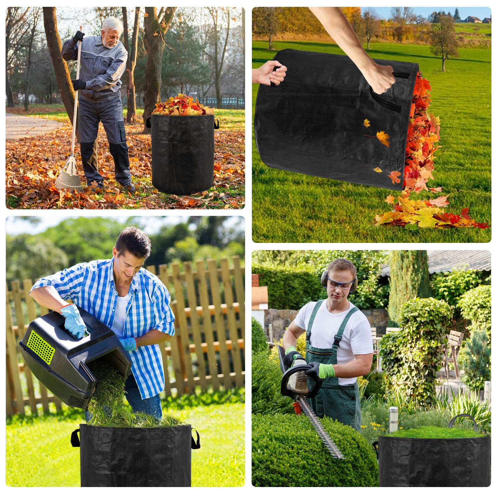 Sacchi per Rifiuti da Giardino 3x272L, Sacchi Giardinaggio Resistenti agli Strappi e Impermeabili Supporta fino a 50 kg, Sacco Raccogli Foglie Pieghevole Autoportante,