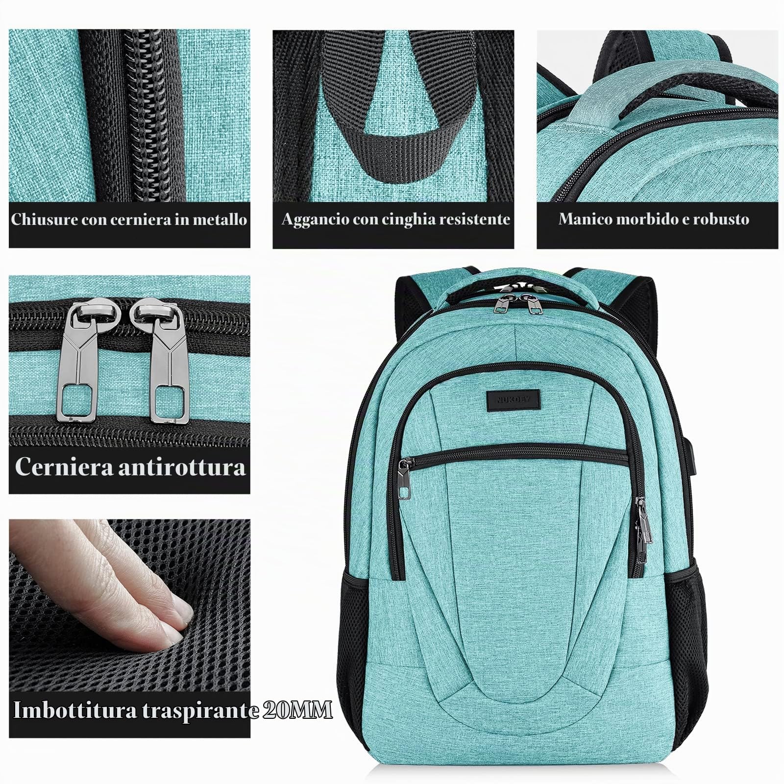 BIKROD Zaino da uomo e donna, zaino per la scuola, per ragazzi, ragazze, adolescenti, impermeabile, borsa per laptop da 17,3 pollici, con porta di ricarica USB, per lavoro, viaggi, escursionismo, con