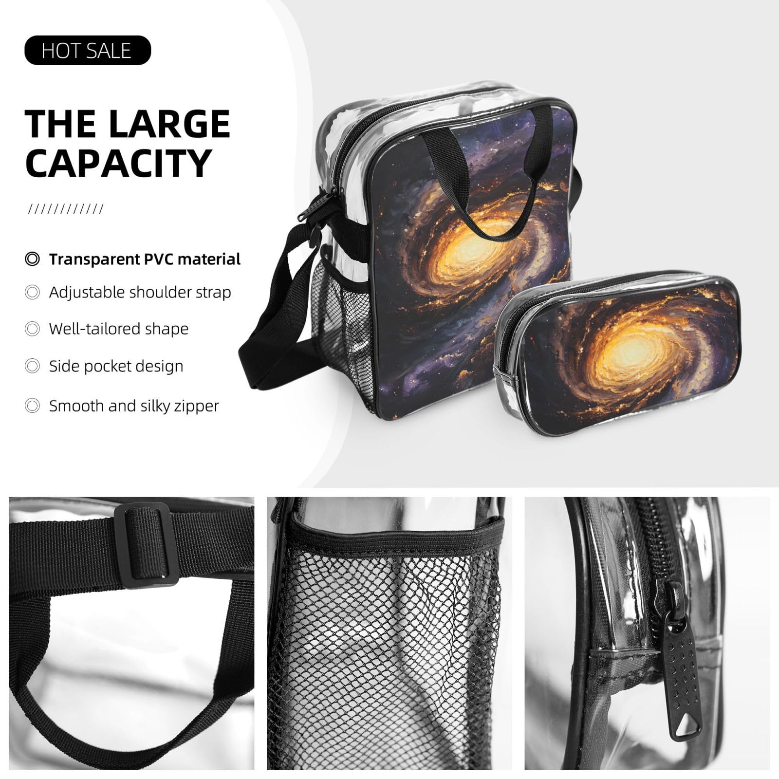 Galaxy Print - Zaino trasparente per scuola, viaggi, viaggi, viaggi, viaggi, viaggi, viaggi, concerti, 3 pezzi