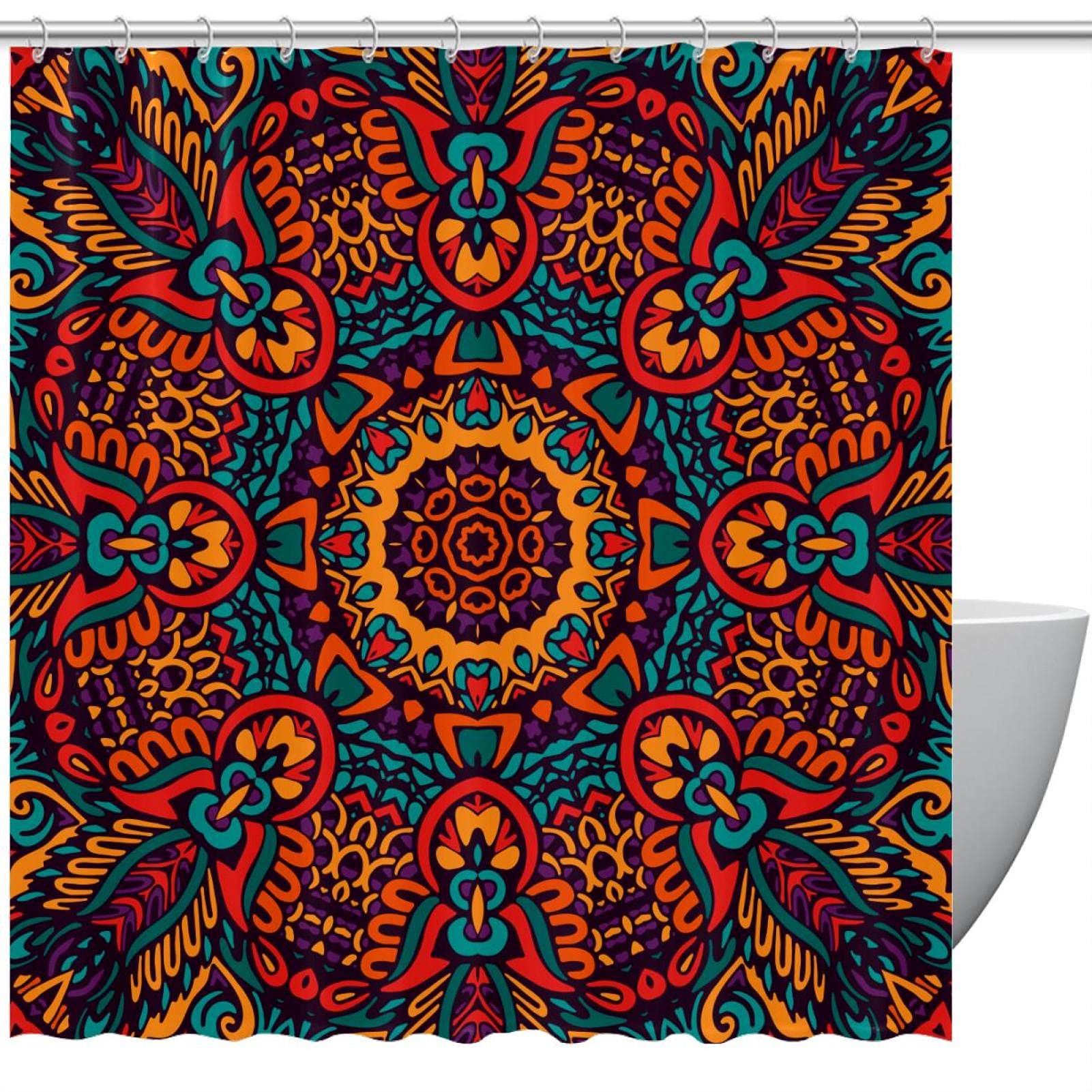 Rideau de douche imperméable mandala vintage bohème 168x183 cm avec 12 crochets