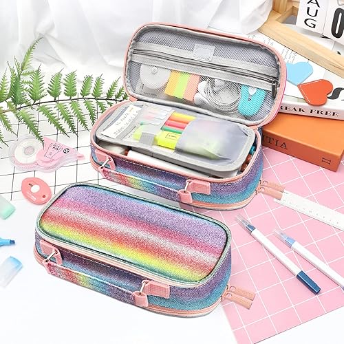 Miniatura 3 de Ayieyill Estuche para lápices de gran capacidad, estuche de almacenamiento grande con cremallera, bonito estuche para lápices para escuela,