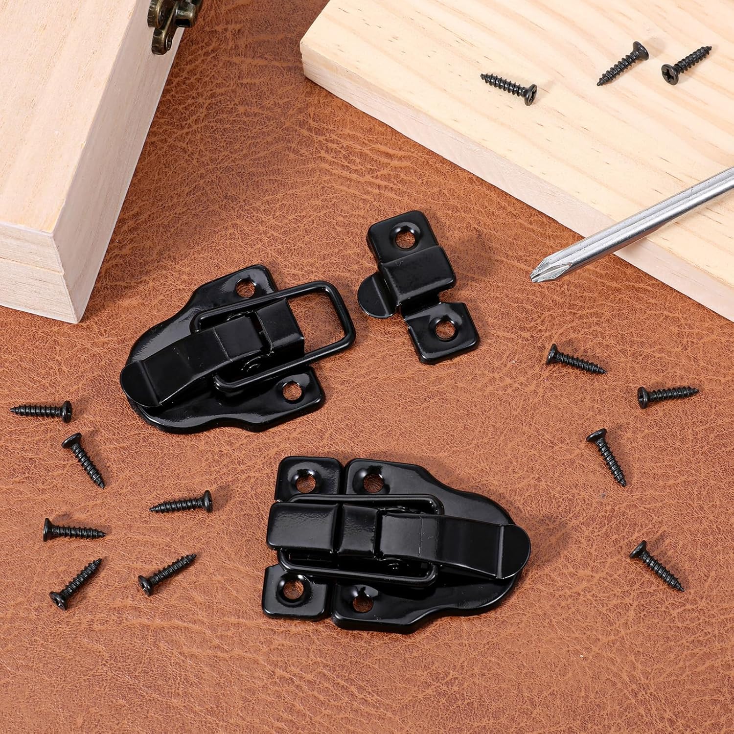 2 PCS Small Toggle Hasp Latch with Hardening Screws, Metal Tool Box Buckle Latches Hardware Black Duckbilled Jewelry Box Latch Locks Replacement Chest Latches for Cabinet Door Guitar Case Wooden Boxes