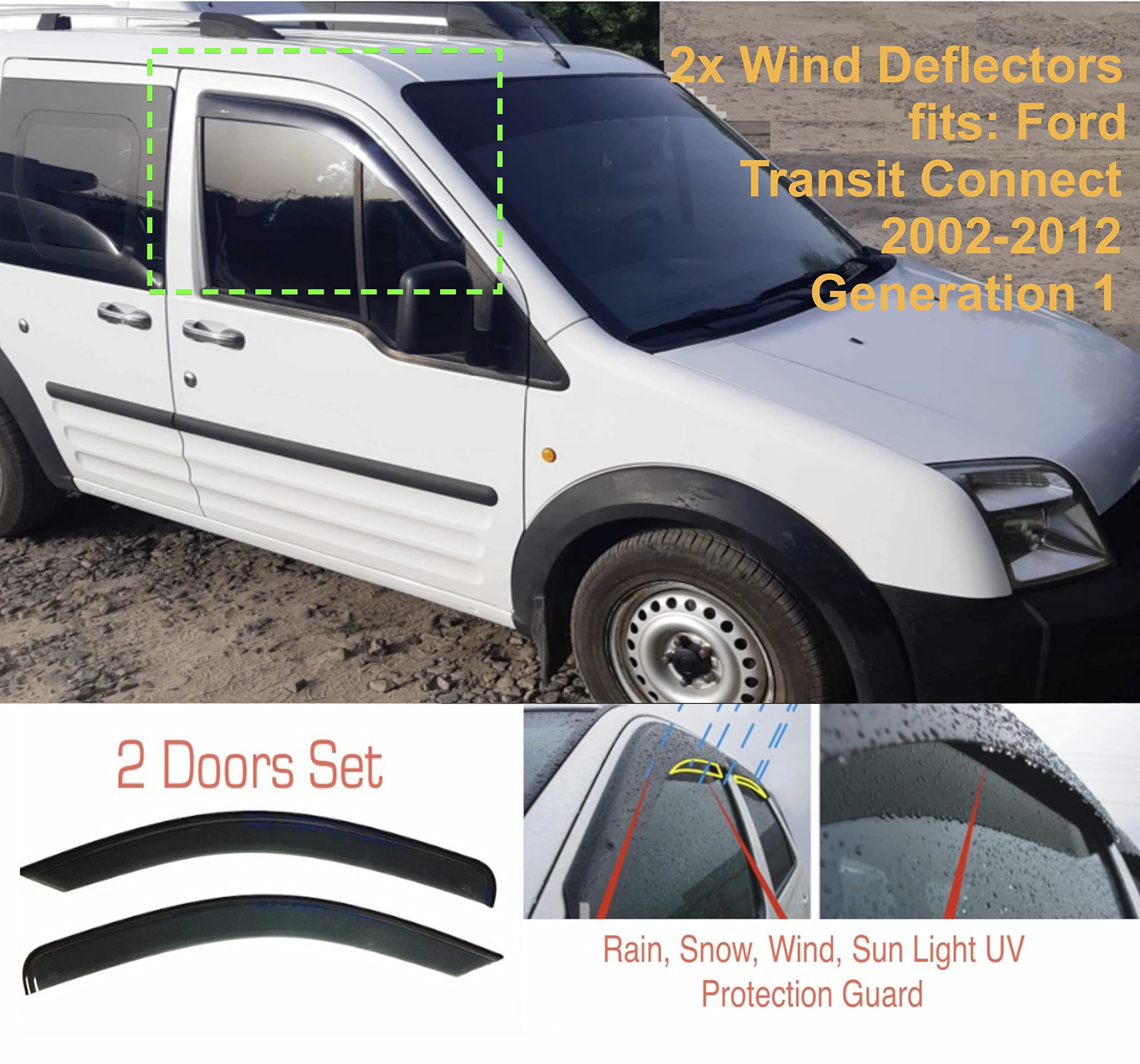 AC WOW2x Wind Deflectors for Ford Transit Connect 2002 2003 2004 2005 2006 2007 2008 2009 2010 2011 2012 2013