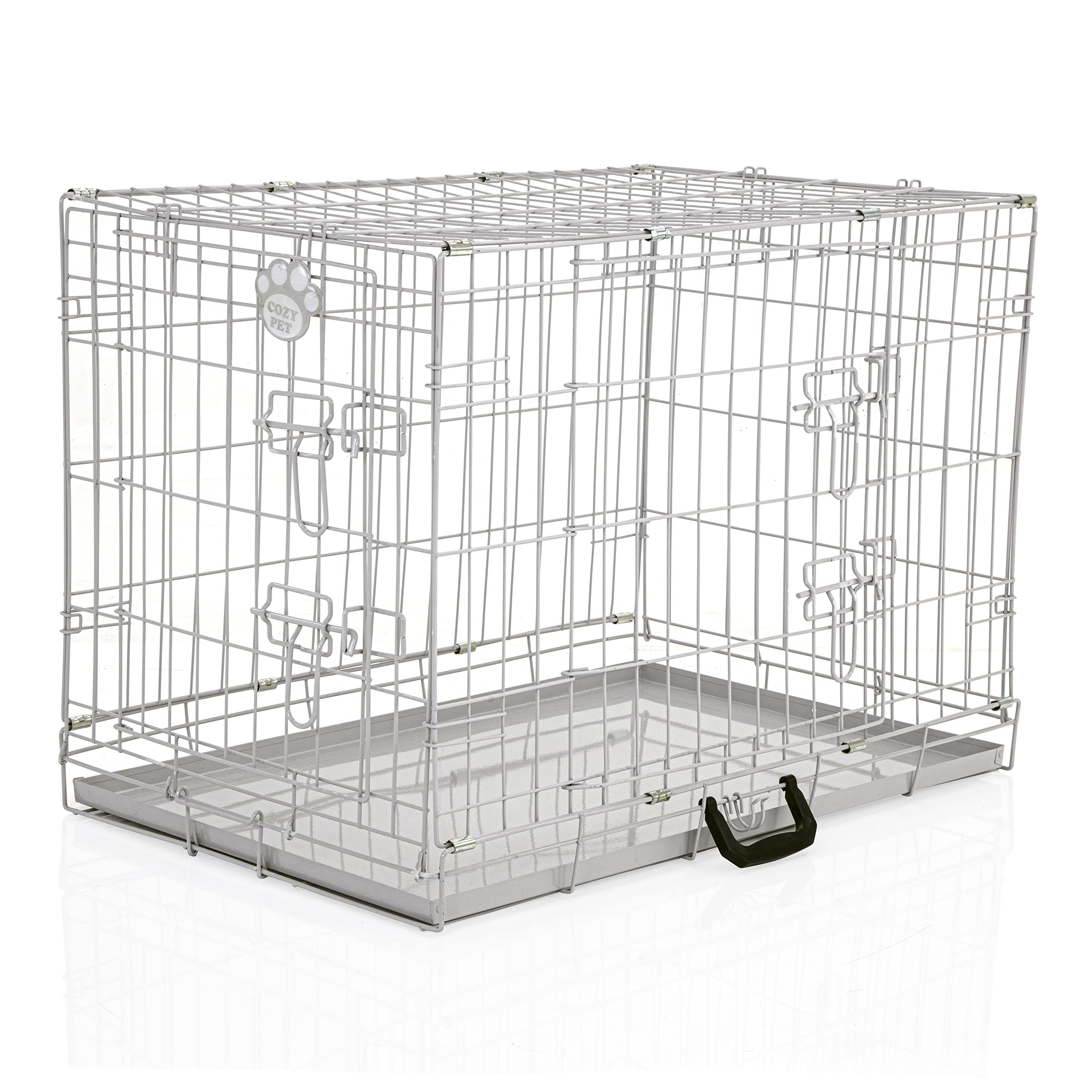 Cozy Pet 30" Dog Crate with Metal Tray 77cm Grey Dog Cage Grey Folding Puppy Crate, Medium Puppy Cage, Cat Carriers DC30G