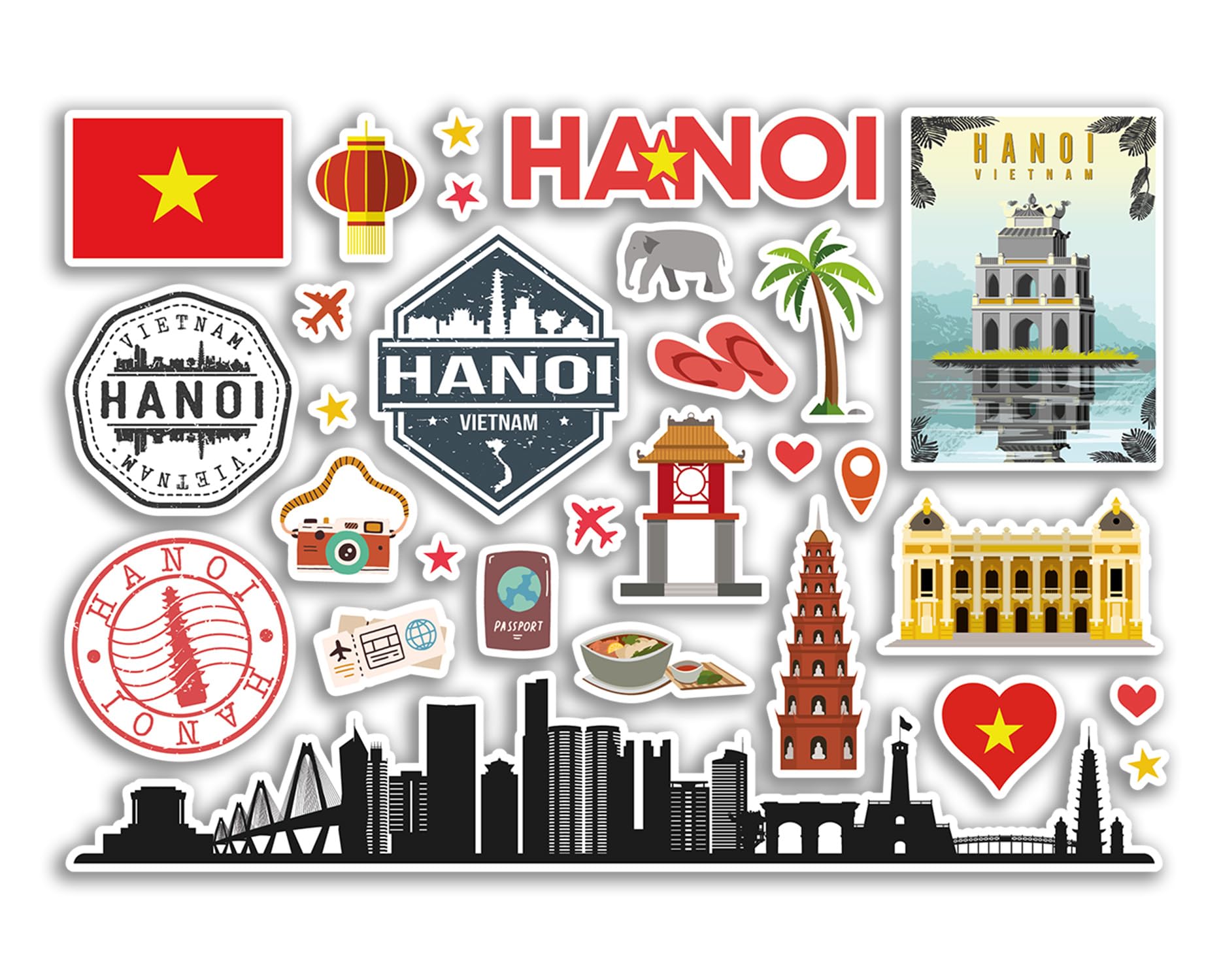 A5 Sticker Sheet Hanoi Landmarks Vinyl Stickers - Vietnam Asia Beach  Airport Stamps Skyline Scrapbook Travel Holiday City Luggage #80776 :  Amazon.co.uk: Home & Kitchen