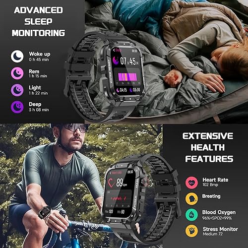 Miniatura 4 de Reloj inteligente para hombre de 1.96 pulgadas, resistente a prueba de agua, militar (respuestallamadas de marcación), rastreador de actividad