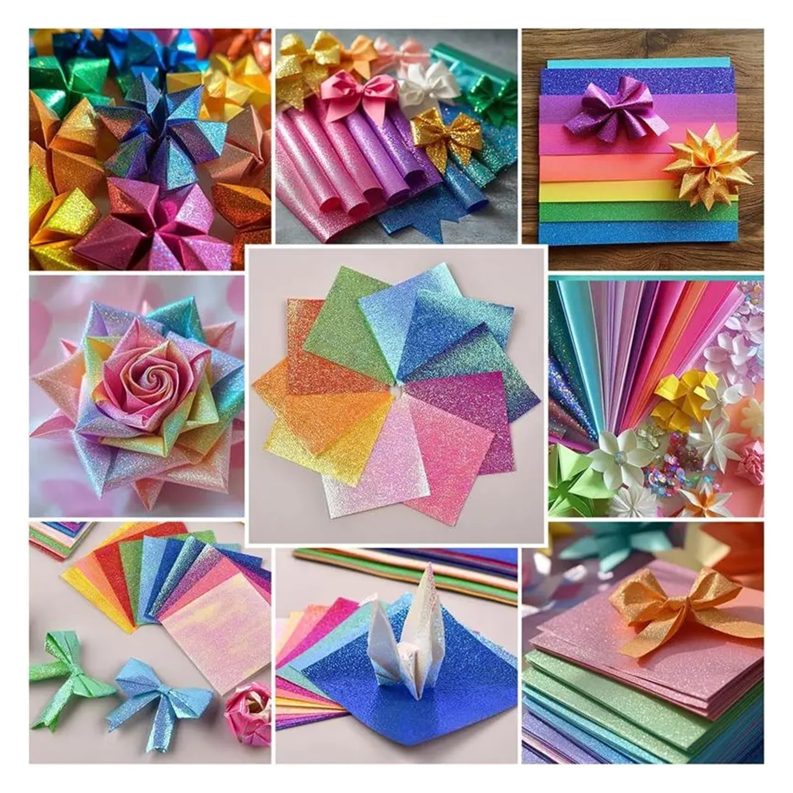 100 Stück Mix Perlglanzpapier Buntes Glitzer Origami Kinder Handgefertigte Materialien DIY Scrapbooking Faltbastelpapier Quadrat Für Handgefertigte Dekorationen(12.5x12.5cm)