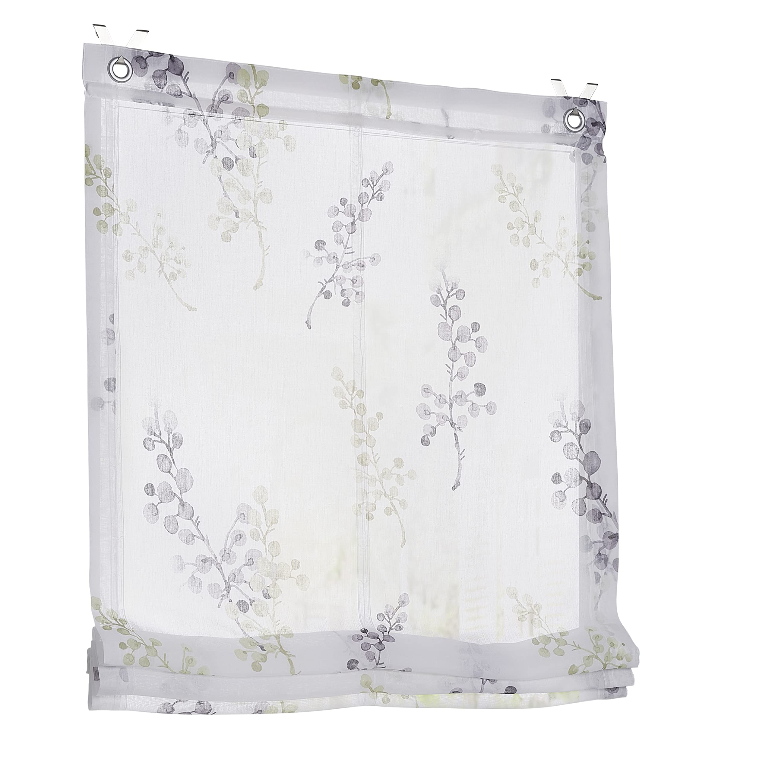 Estores semitransparentes con estampado y ganchos de acero inoxidable Danny, montaje práctico sin necesidad de taladros, filtro de luz, diseño en verde, tamaño 100 x 140 cm