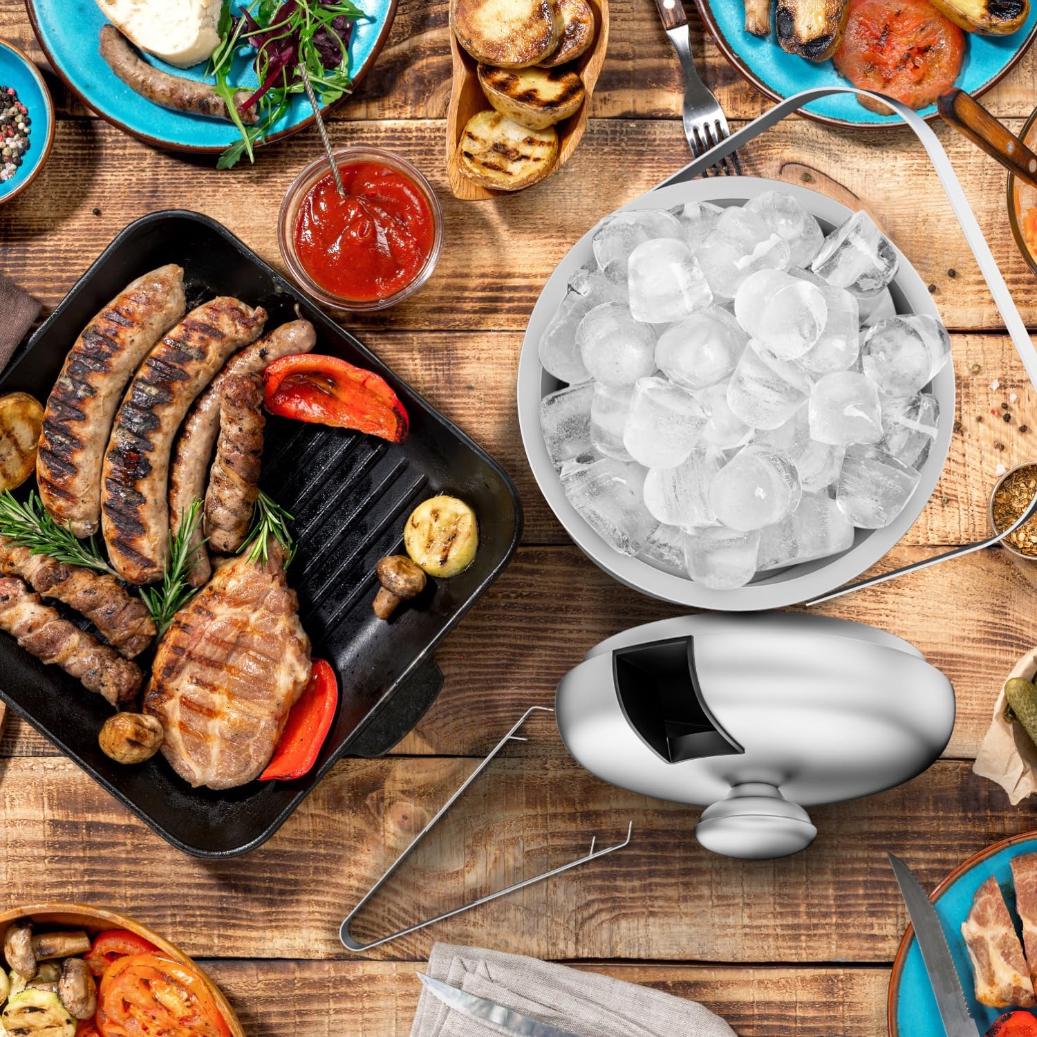 SilverRack Cubitera de acero inoxidable con pinzas y tapa (1,3 l) – Contenedor de hielo para cubitos de hielo y frutas, ideal para fiestas y bodas – Cubitera de hielo