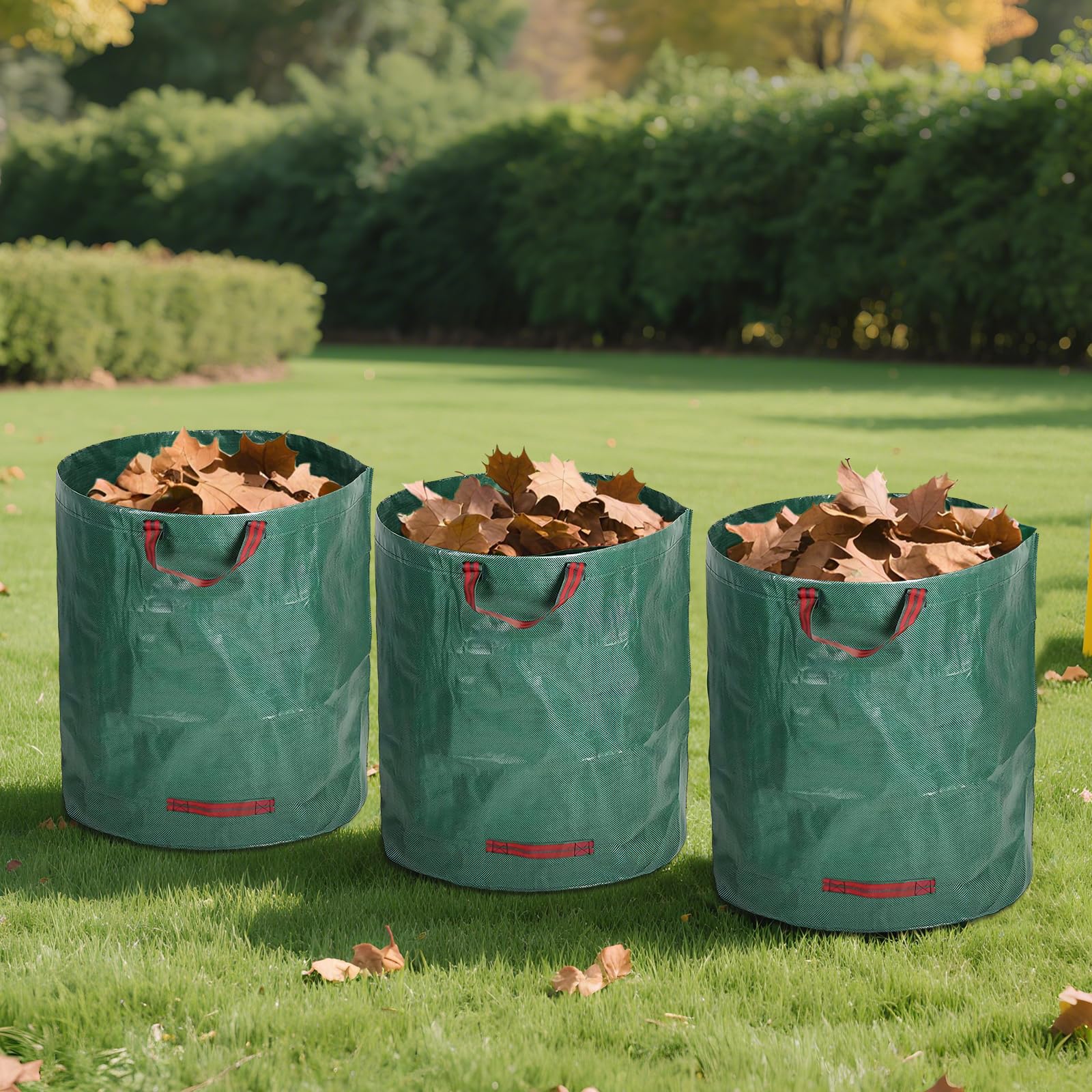 Lot de 5 sacs à déchets de jardin de 200 litres, sacs de collecte de feuilles réutilisables et résistants avec poignées renforcées pour la tonte de pelouse et le nettoyage du jardin