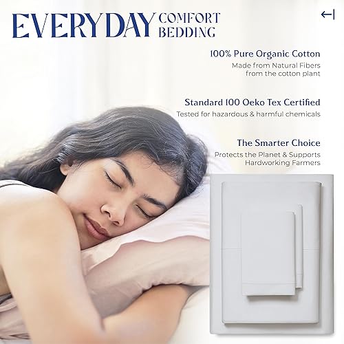 Miniatura 5 de Mayfair Linen Juego de sábanas 100 % de algodón orgánico percal tamaño King de 4 piezas, color gris claro, suaves, refrescantes y transpirables, con