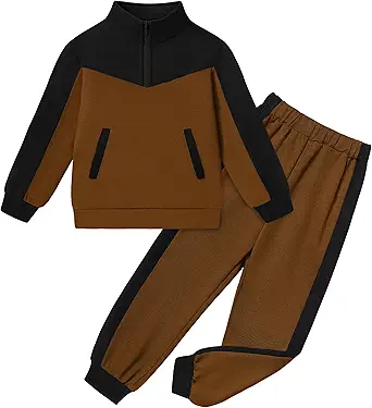 Boys Clothes Solid Color Block Kid Boys' Clothing Sets Stand Collar Half-Zip Sweatsuit 2pcs Outfits with Pocket 6-12y
