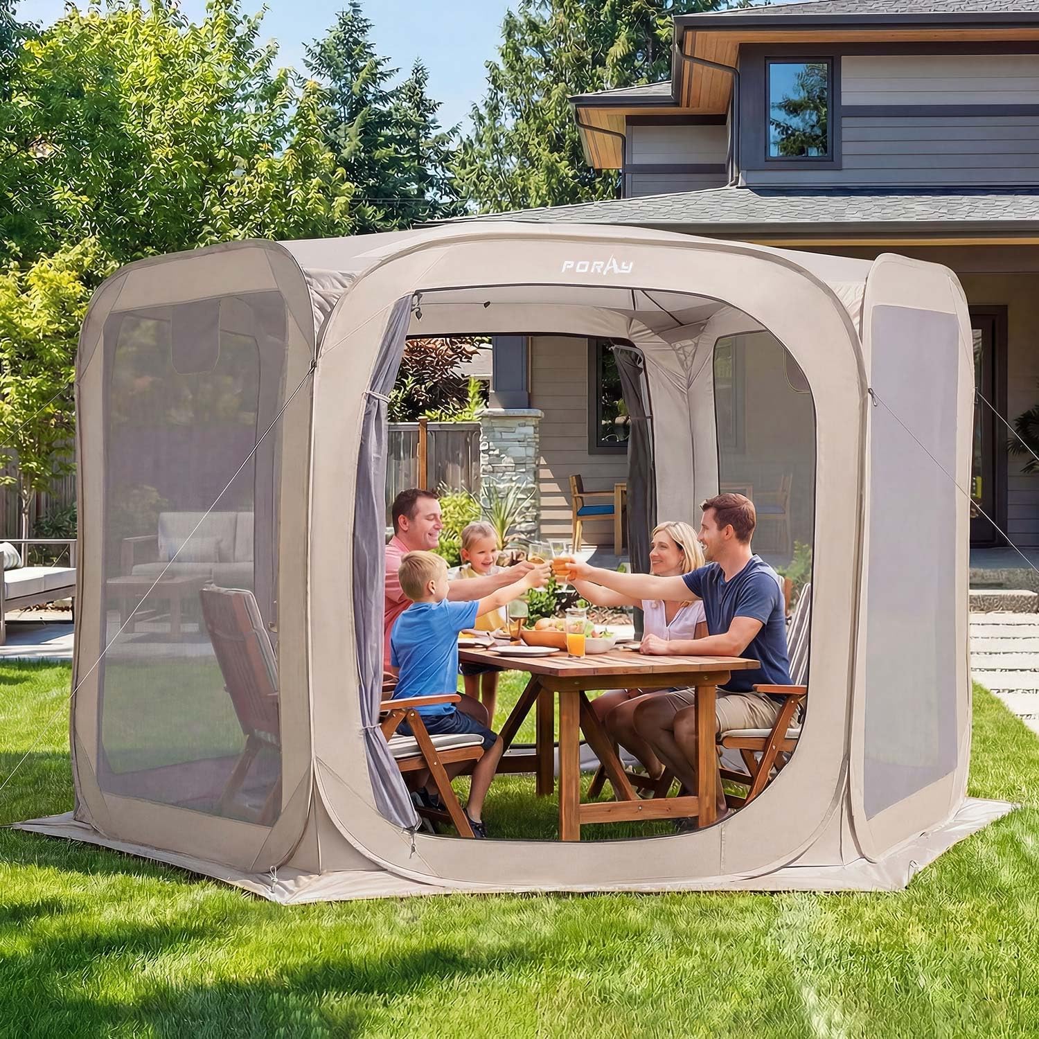 Porayhut Pop up Screen House Tent Sun Shelter with Breathable Mesh Doors,Portable Camping Tent with Detachable Waterproof Floor,10x10FT Screen Canopy Outdoor for Family Friends Party