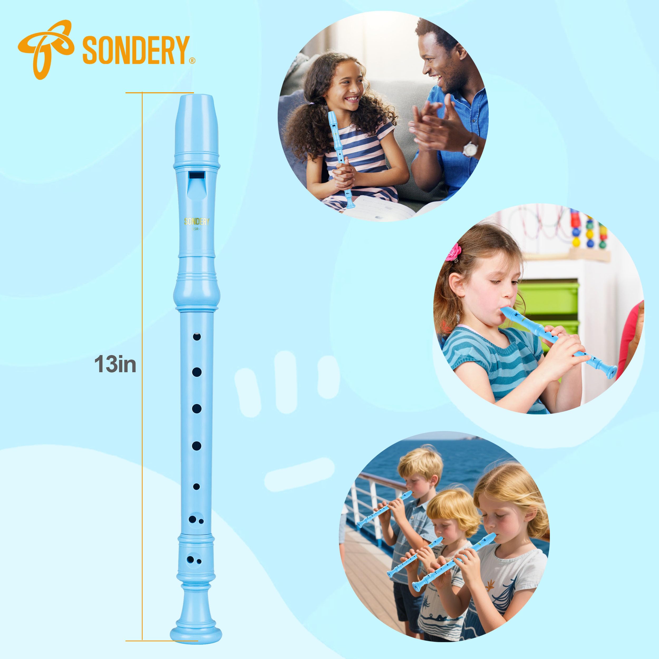 Sondery Instrument de flûte à bec soprano allemand durable pour débutant Corps en plastique facile à jouer avec pochette de transport pour tableau de doigts