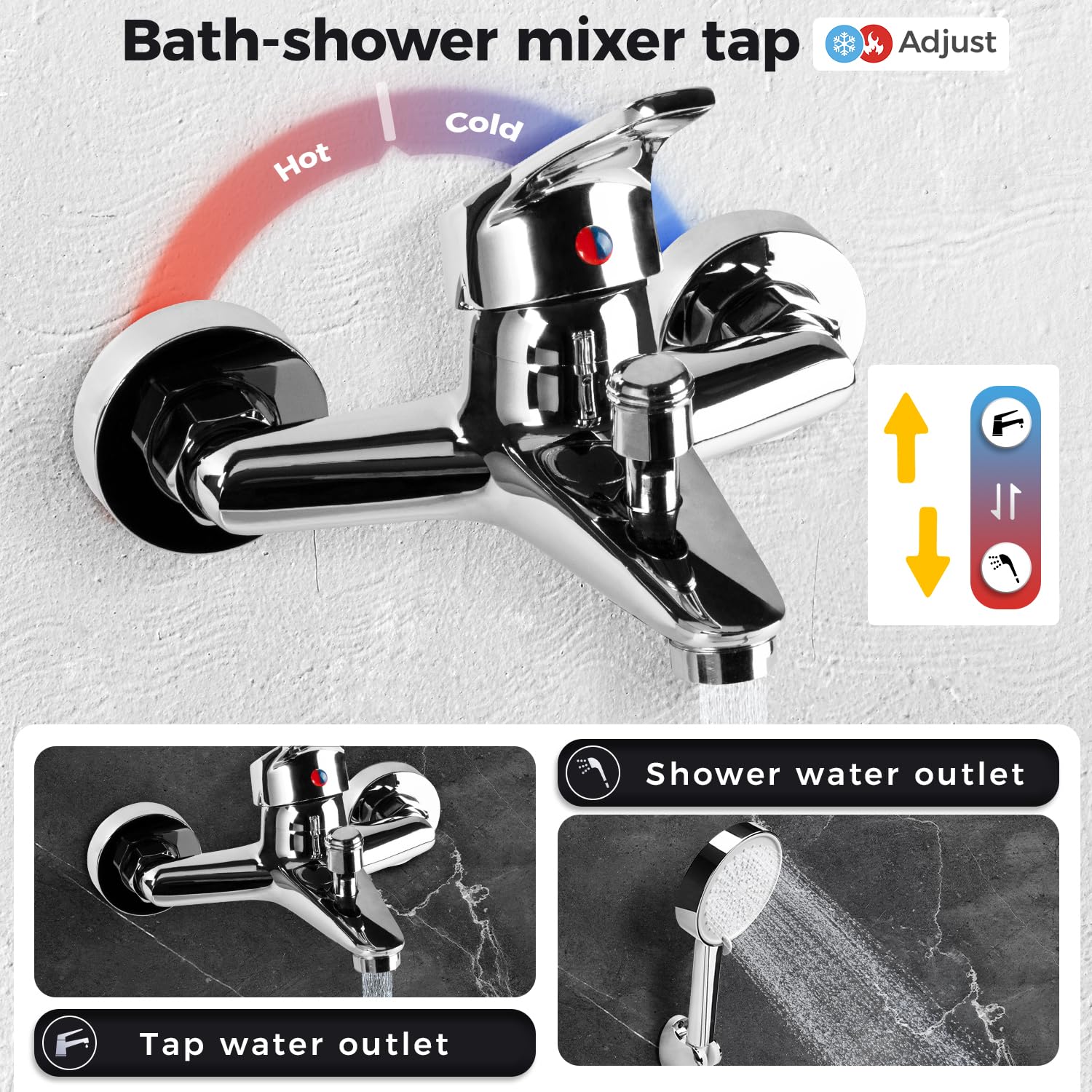 Rubinetto Vasca Monocomando da Bagno Miscelatore Vasca da Bagno Rubinetto per Vasca da Bagno Miscelatore Doccia per Bagno Rubinetto Miscelatore Vasca Esterno Miscelatore Doccia (Rotonda Cromato)