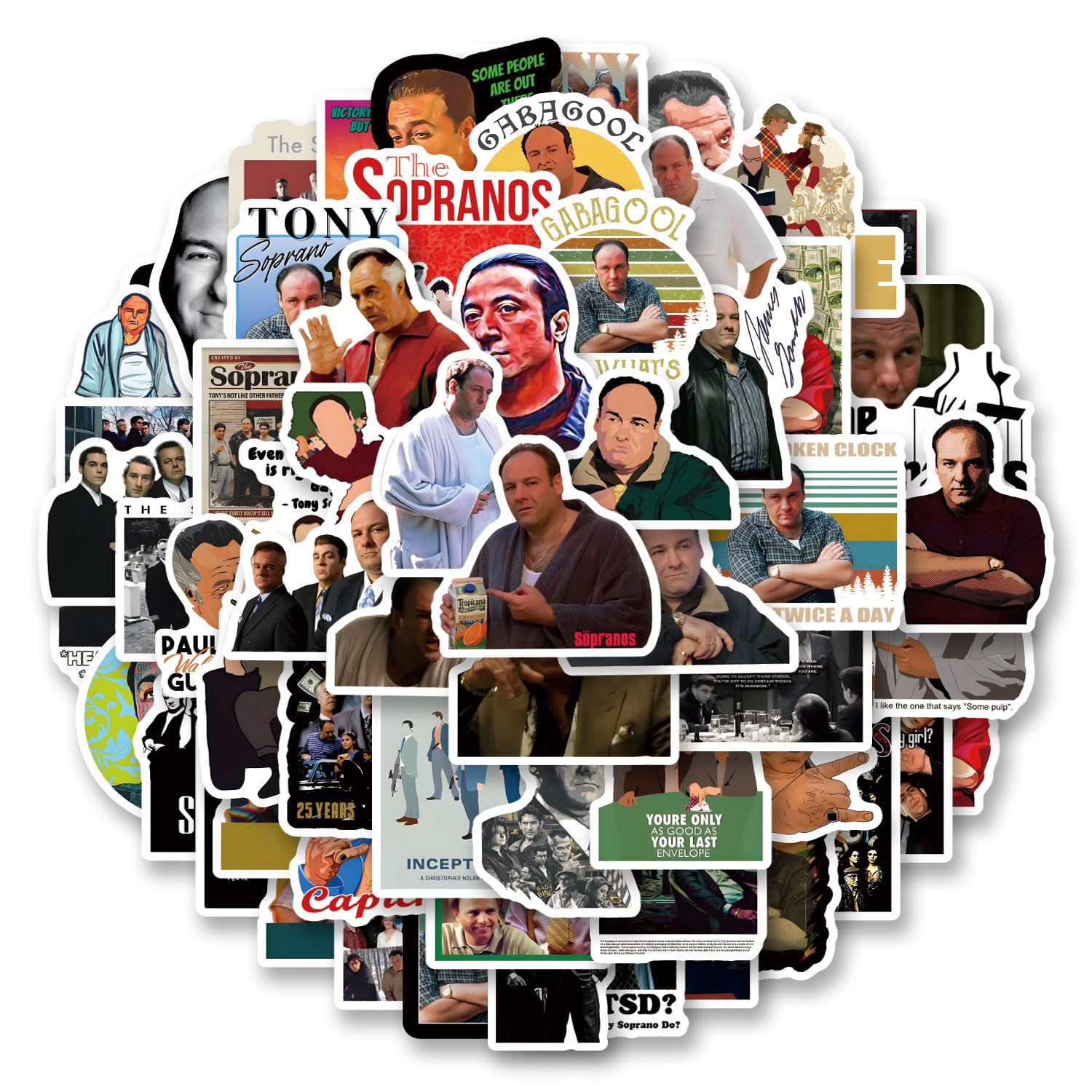 63Pcs Sopranos Stickers Pack, Aesthetic Sticker Decals for Water Bottle,Laptop,Phone,Hard Hat,Skateboard,Scrapbooking,Bumper