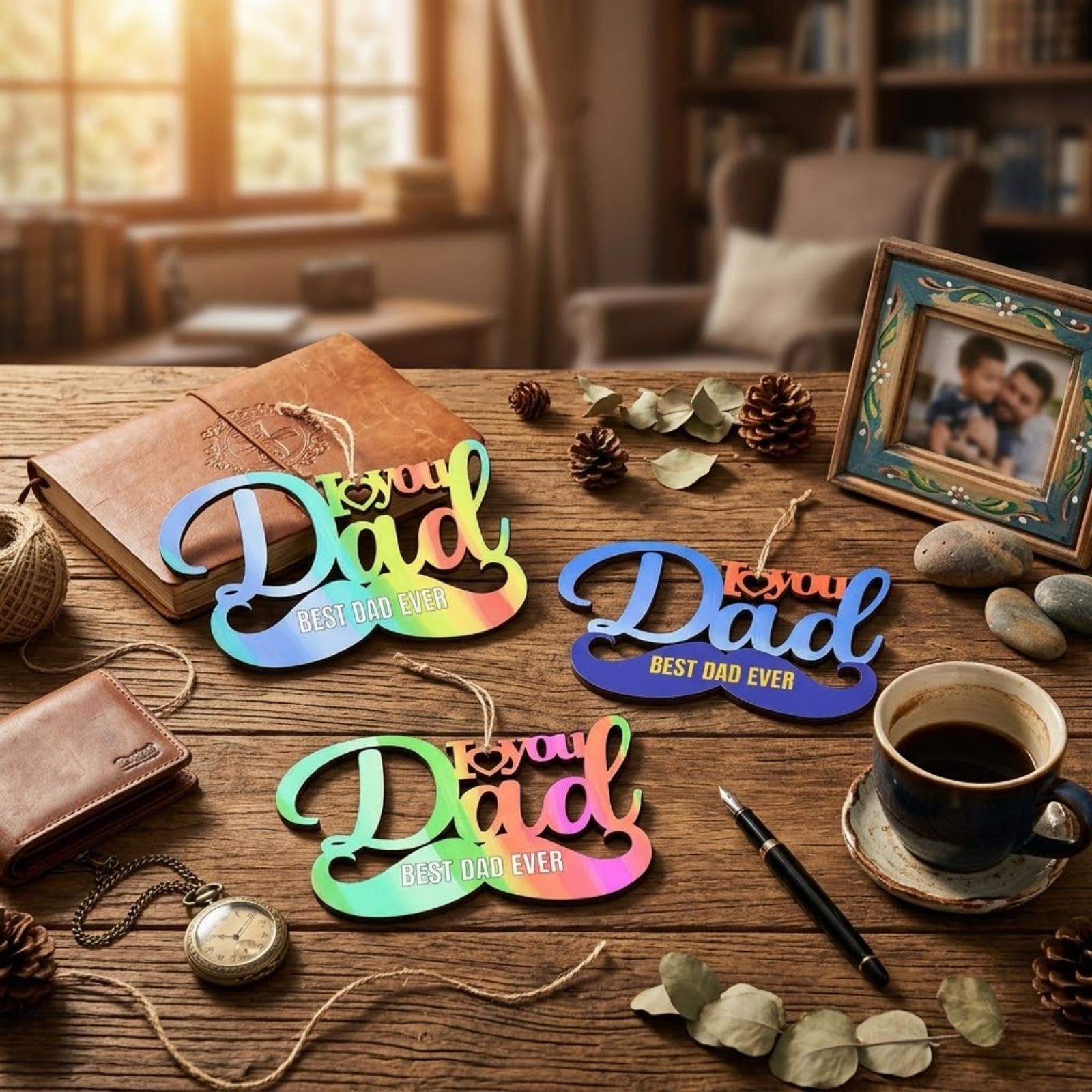 12 Pcs Happy Fathers Day Crafts for Kids- Father's Day Unfinished Wooden Crafts,Wooden Dad Ornaments Hanging Party Decorations,DIY Activities School Home Classroom for Father's Day Crafts Gift - Image 9