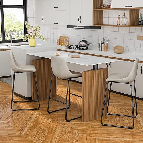 Miniatura 2 de Rfiver 30 Inch Bar Height Stools Set of 2, Modern Leathaire Counter Stools with Back, Armless Bar Chairs with Metal Legs and Footrest for Home