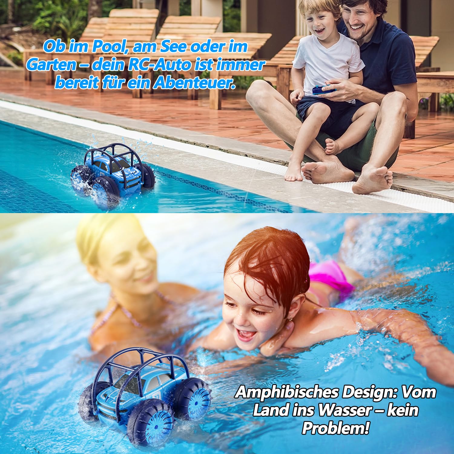 MaxTronic Macchina Telecomandata a Ricarica Diretta con Luci LED, Stunt Anfibio Impermeabile 360° Flip, 4WD Velocità 15 km/h, Auto Radiocomandata 2.4G Regalo per Bambini Bambine 3-12 Anni