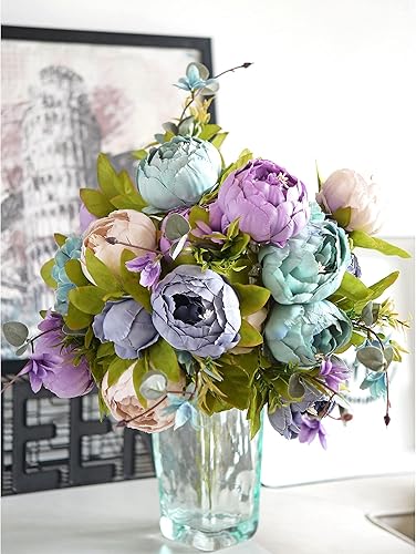 Miniatura 2 de FiveSeasonStuff - Peonías y hortensias artificiales de seda, ideal para decoración de bodas, novias, hogar, decoración de centro de mesa (2 ramos).